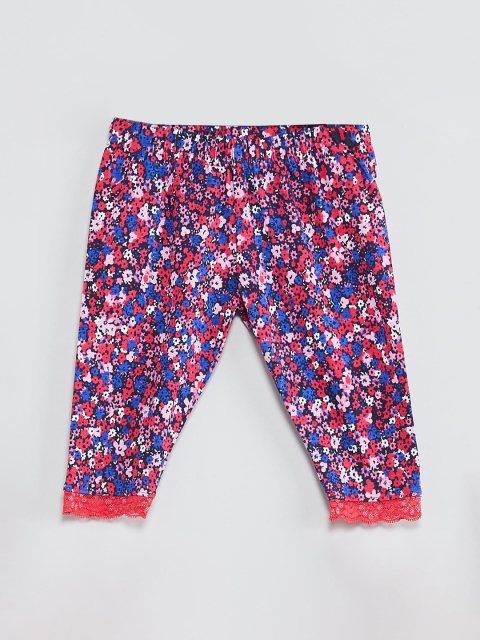 max Girls Coral-Red & White Printed Ankle-Length Leggings