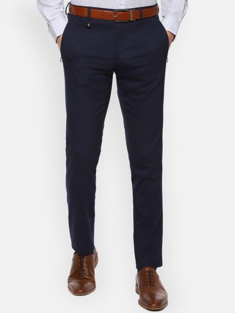 

V Dot Men Navy Blue Slim Fit Solid Formal Trousers