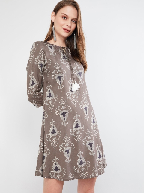 

max Women Grey & Blue Printed A-Line Dress