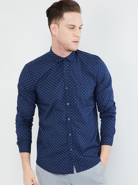 

max Men Navy Blue Regular Fit Printed Casual Shirt
