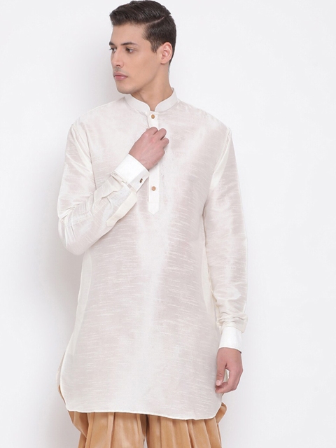 

VASTRAMAY Men Cream-Coloured Solid Straight Kurta
