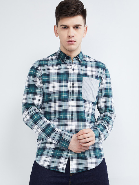 

max Men Green & Off-White Slim Fit Checked Casual Shirt