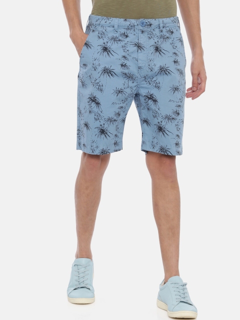 

Breakbounce Men Blue & Black Floral Print Slim Fit Chino Shorts