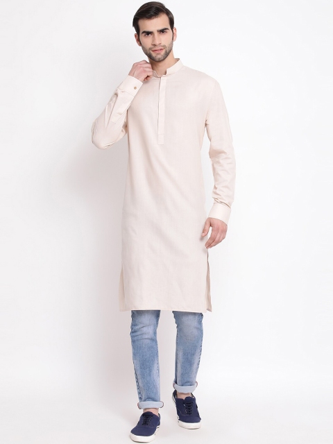 

VASTRAMAY Men Cream Solid Straight Kurta