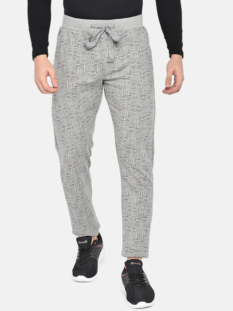

Beevee Men Grey Melange Printed Straight-Fit Track Pants