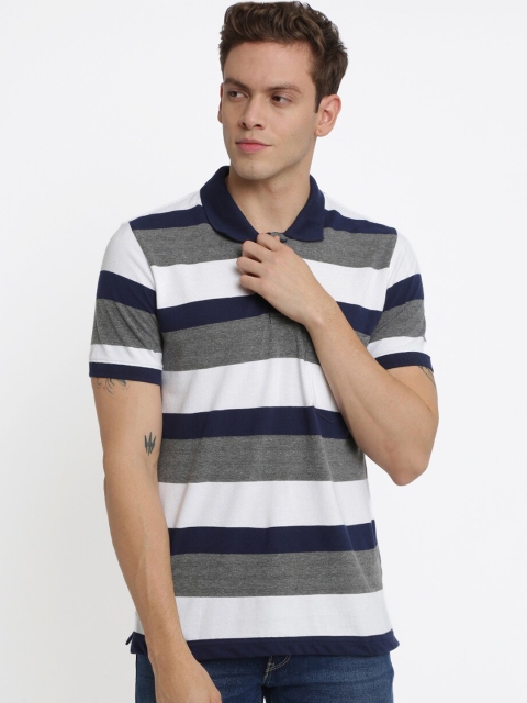 

Crocodile Men Grey Striped Polo Collar T-shirt
