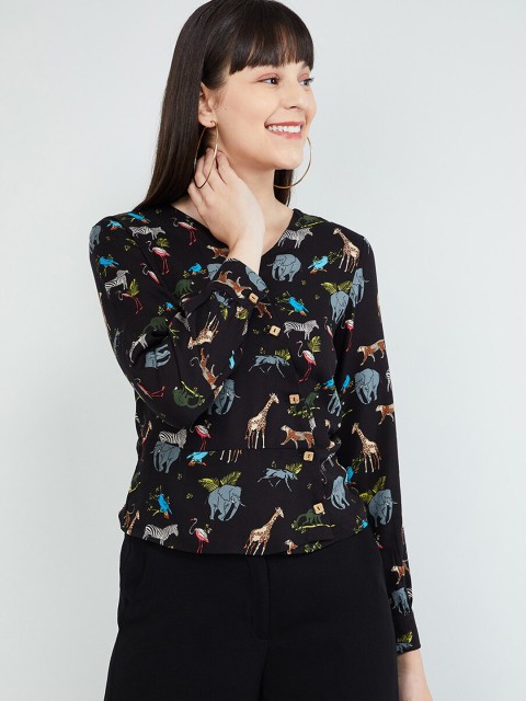 

max Women Black Printed Wrap Top