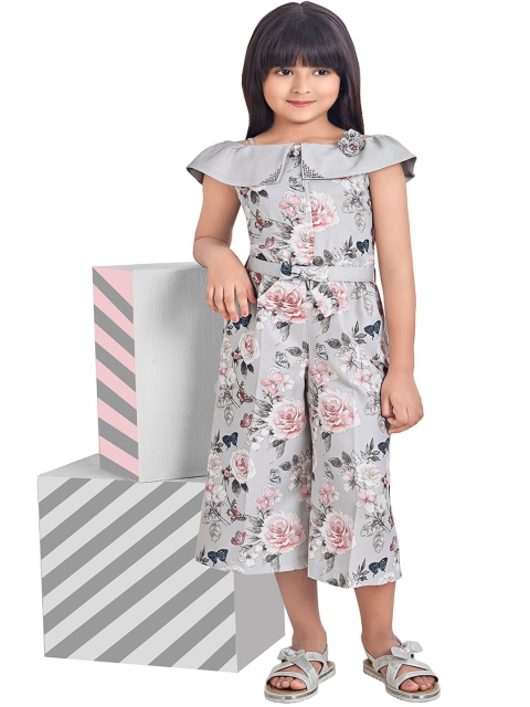 

Tiny Baby Girls Grey Printed Basic Jumpsuit