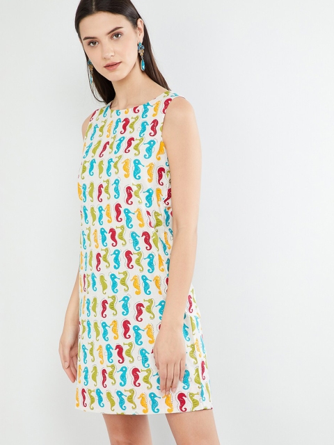 

max Women Off-White & Pink Printed Sheath Dress