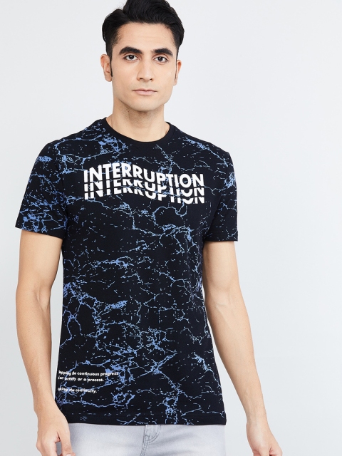 

max Men Blue Printed Round Neck T-shirt