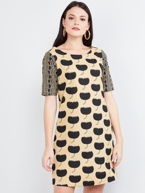 

max Women Brown & Black Printed A-Line Dress