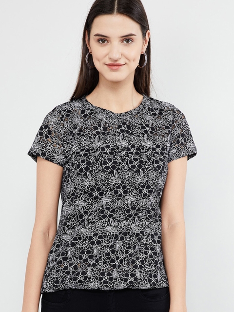 

max Women Black Self Design Top