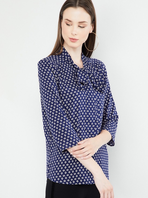 

max Women Navy Blue Printed Top
