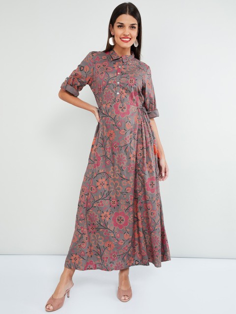 

max Women Grey Floral Printed Maxi Dress