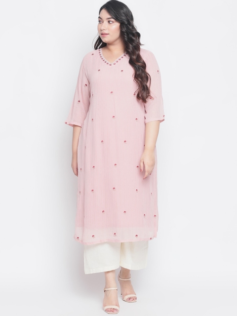 

Amydus Women Pink Embroidered A-Line Kurta