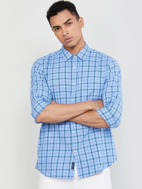 

max Men Blue Regular Fit Checked Casual Shirt