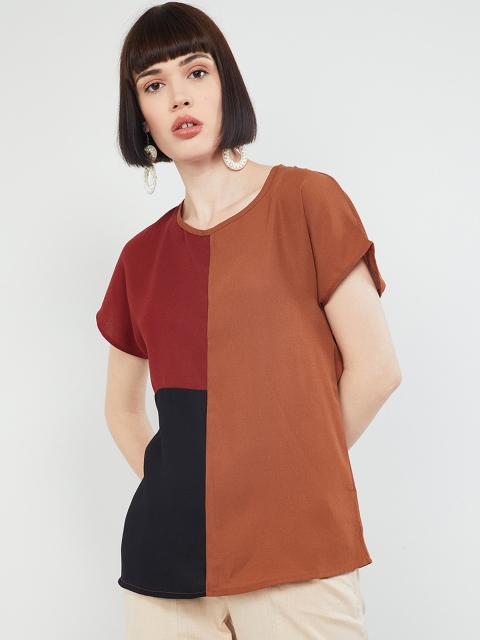 

max Women Maroon & Black Colourblocked Top
