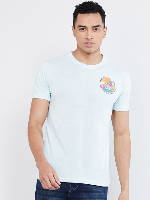 

max Men Blue Solid Round Neck T-shirt