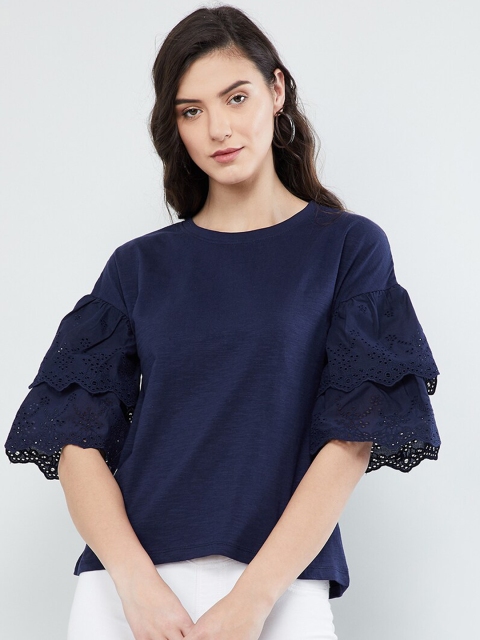 

max Women Navy Blue Solid Top