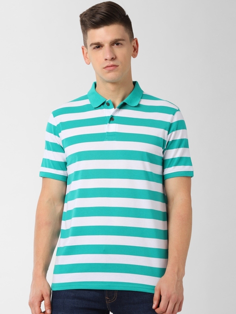 

Peter England Casuals Men Sea Green & White Striped Polo Collar T-shirt