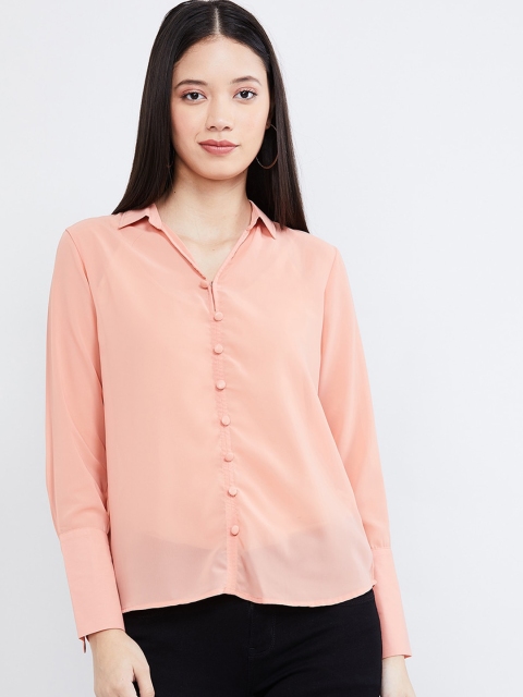 max Women Peach-Coloured Regular Fit Solid Casual Shirt