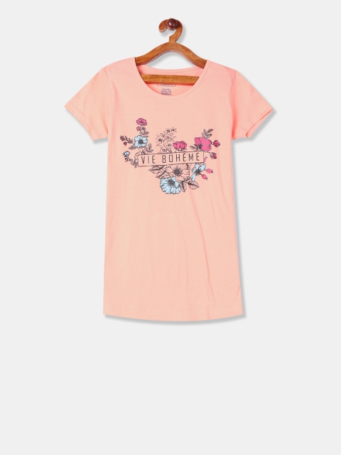 

Cherokee Girls Orange Printed V-Neck T-shirt