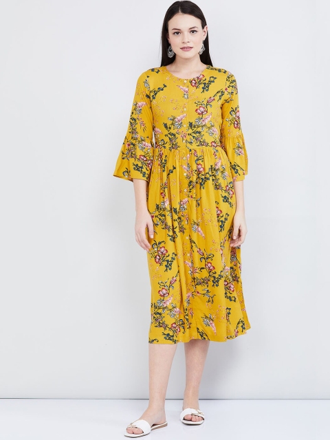 

max Women Yellow & Green Floral Printed Shirt Dress