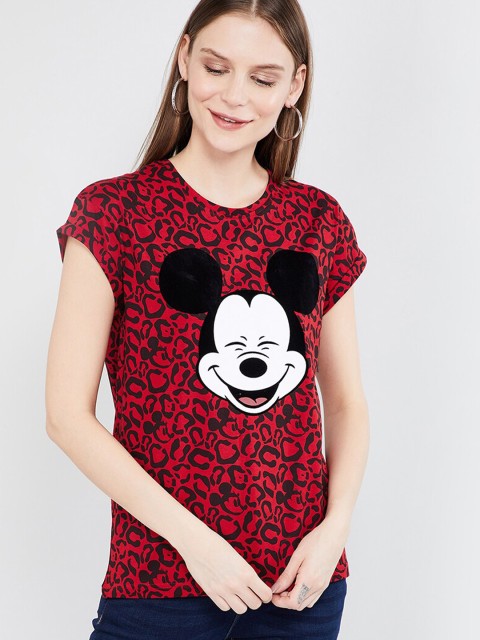 

max Women Red & Black Mickey Mouse Printed Top