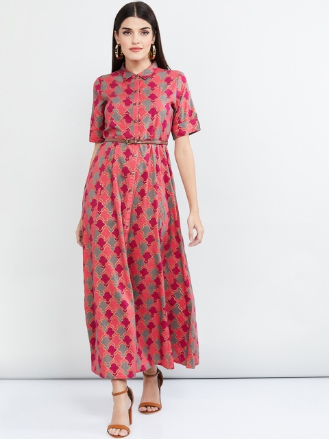 

max Women Pink & Grey Printed Maxi Dress
