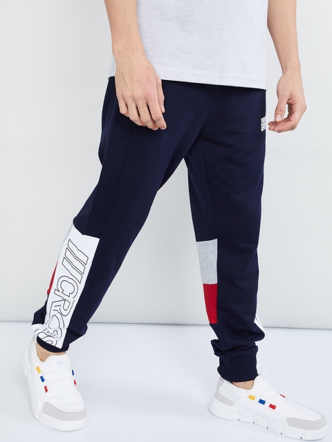 

max Men Navy Blue & White Colourblocked Straight-Fit Joggers