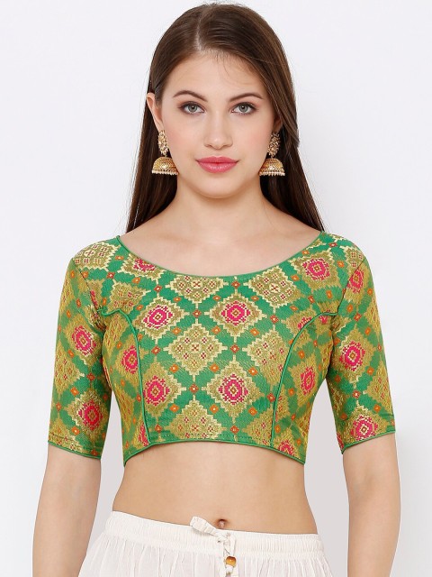 

SALWAR STUDIO Women Green & Gold-Coloured Woven Design Readymade Saree Blouse