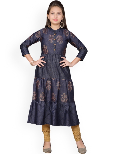 

Aarika Girls Navy Blue Printed A-Line Kurta