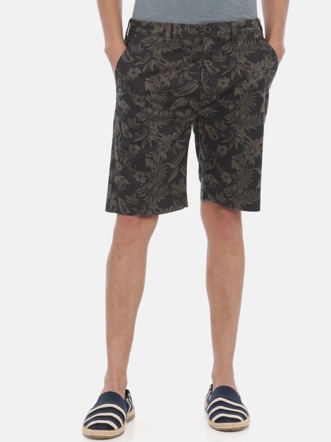 

Breakbounce Men Charcoal Grey & Brown Tropical Print Regular Fit Chino Shorts