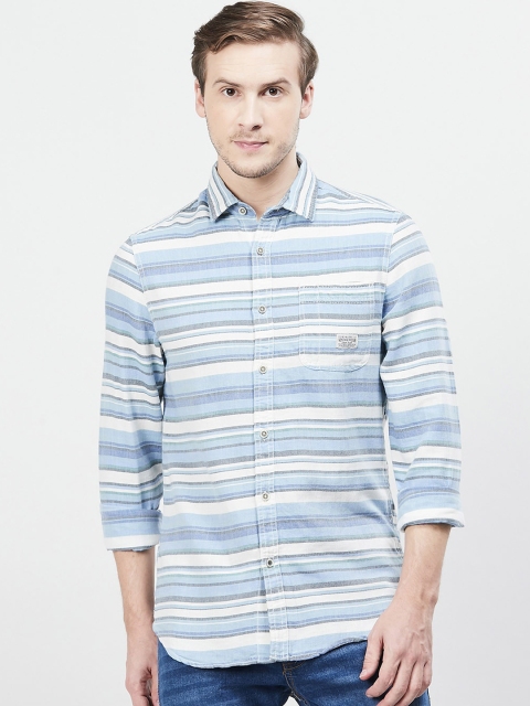 

max Men Blue & White Slim Fit Striped Casual Shirt