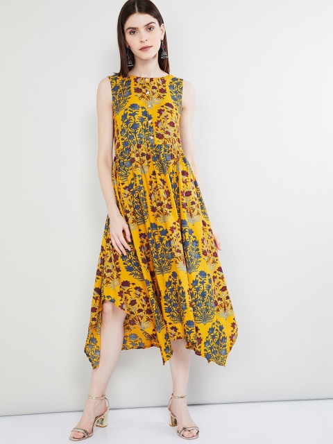 

max Women Mustard Printed A-Line Dress