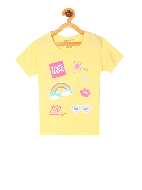 

Cherokee Girls Yellow Printed Round Neck T-shirt