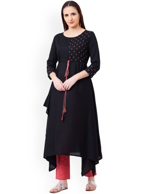 IMARA Women Black Solid Anarkali Kurta