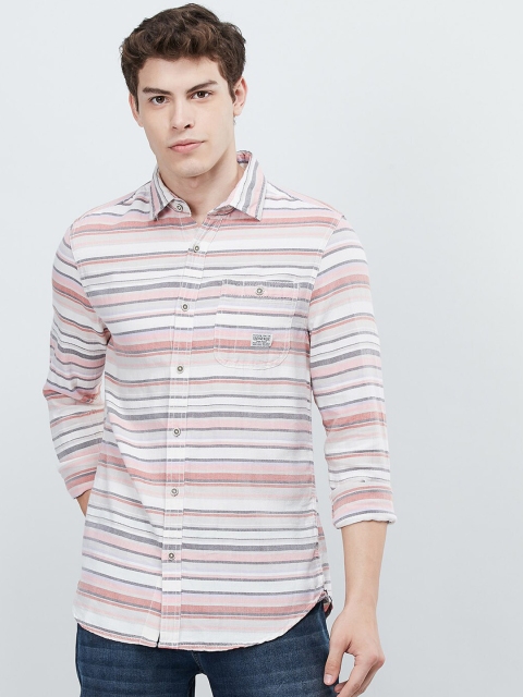 max Men Red & Off-White Slim Fit Striped Casual Shirt