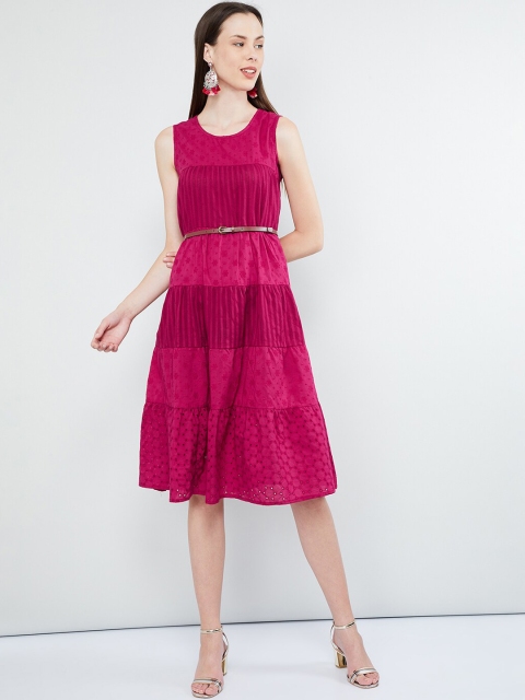 

max Women Magenta Floral Embroidered A-Line Dress
