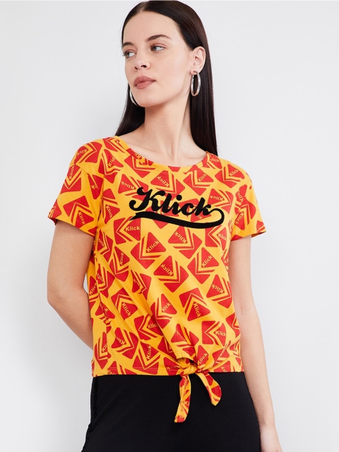 

max Women Yellow & Red Printed Waist Tie-Up Top