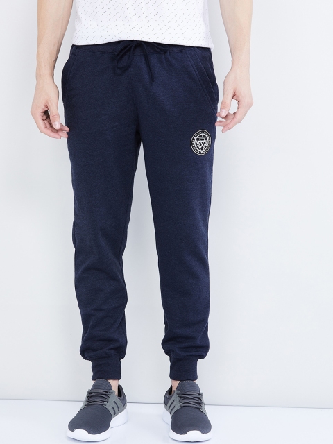 

max Men Navy Blue Solid Straight-Fit Joggers