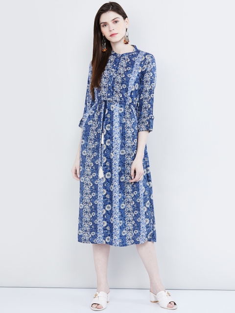 

max Women Blue Printed A-Line Dress