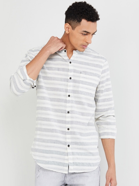 

max Men Off-White & Grey Slim Fit Striped Casual Shirt