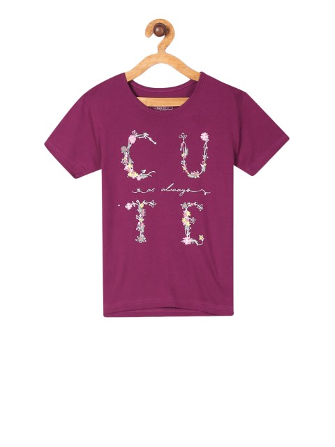 

Cherokee Girls Purple Printed Round Neck T-shirt