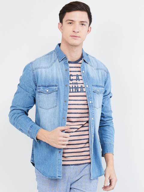 

max Men Blue Slim Fit Solid Casual Denim Shirt
