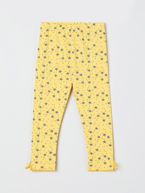 

max Girls Yellow & Grey Printed Ankle-Length Leggings