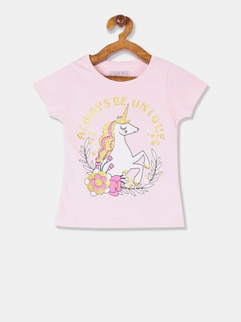 

Cherokee Girls Pink Printed Round Neck T-shirt