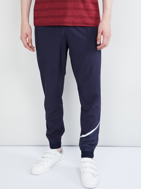 

max Men Navy Blue Solid Straight-Fit Joggers