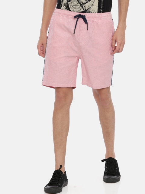 

Breakbounce Men Rose Pink Solid Slim Fit Chino Shorts With Side Stripes