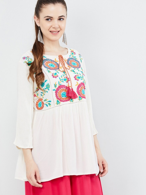 

max Women Off-White Embroidered A-Line Top